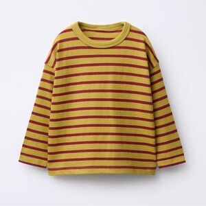 Zara Kids embroidered Long Sleeve Tee - Mustard and Burgundy Stripes